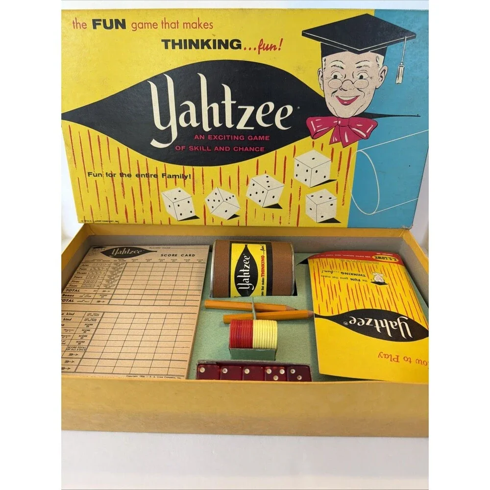 Vintage 1960s Yahtzee Dice Game E.S. Lowe Retro Mid Century Family Game Night